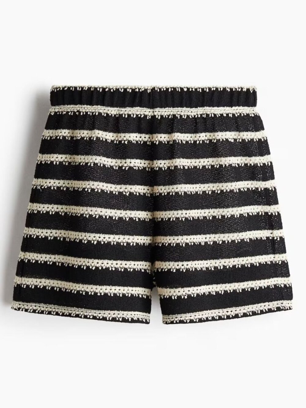 NWT I H&M Black and Cream Striped Crochet High-Waist Shorts
